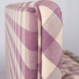 Upholstered bench in mauve and cream Vichy fabric, France, 1970s