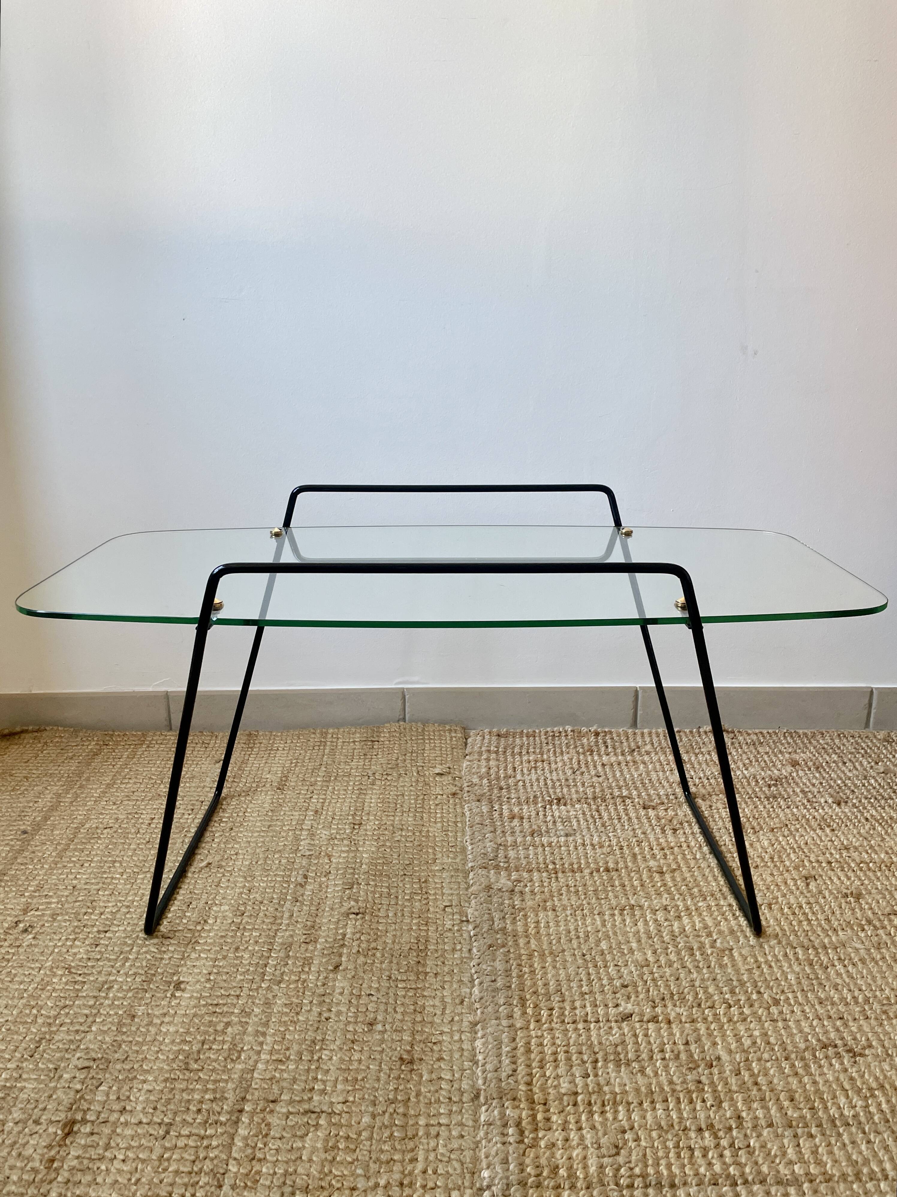 Table basse en verre et métal années 50
