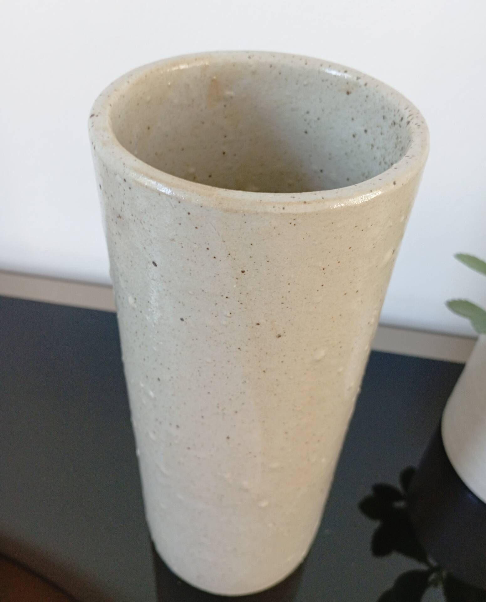 Vintage glazed stoneware cylinder vase - 1970