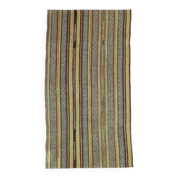 Vintage Turkish Hand-Knotted Wool Cotton Yellow Kilim Runner Rug 108x203