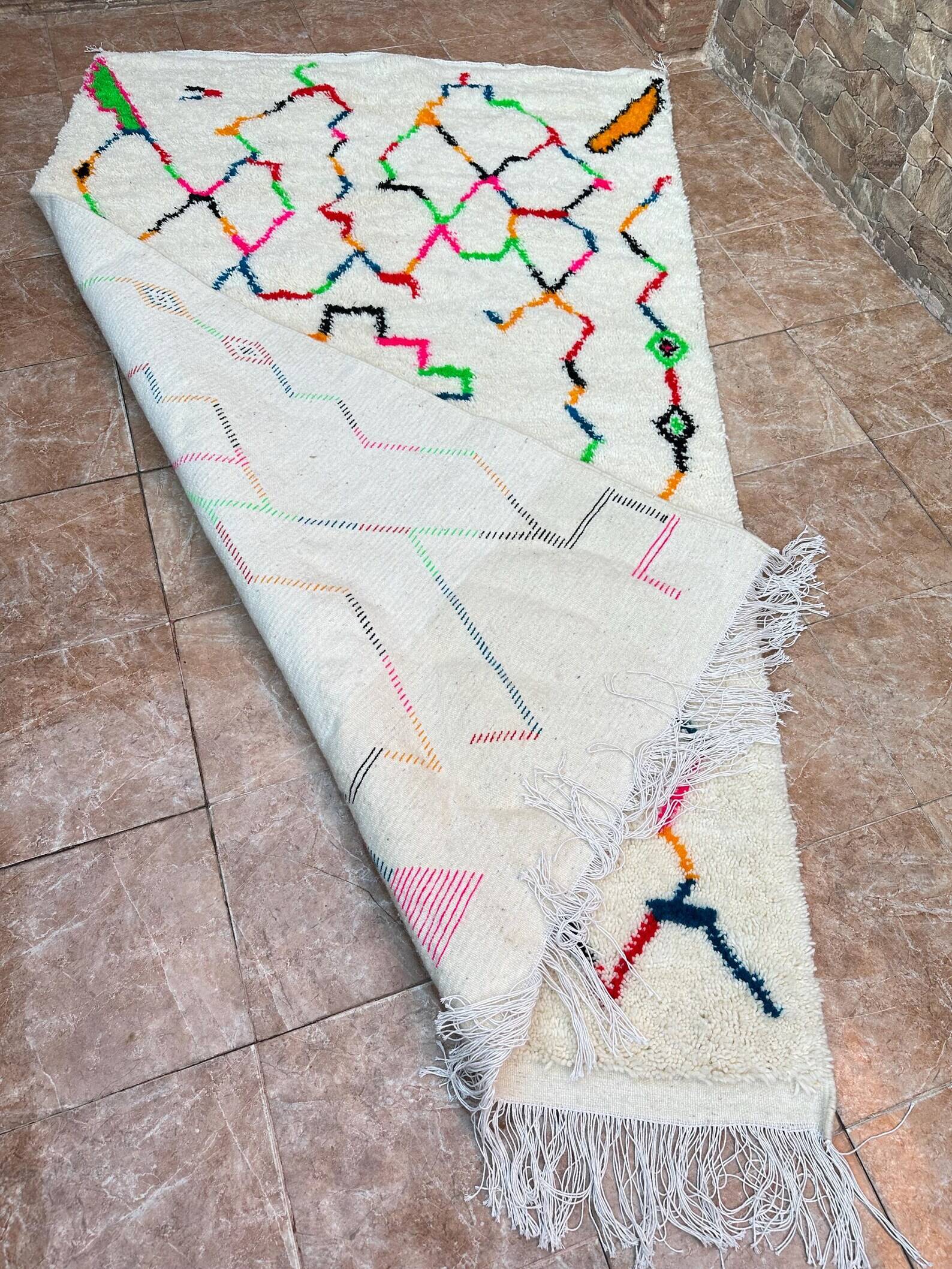 Handmade Berber wool rug: Moroccan Azilal style, colorful patterns