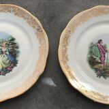 Lot of 8 plates plates pasta and enamels of limoges, decoration of gallant scenes 24.5 cm
