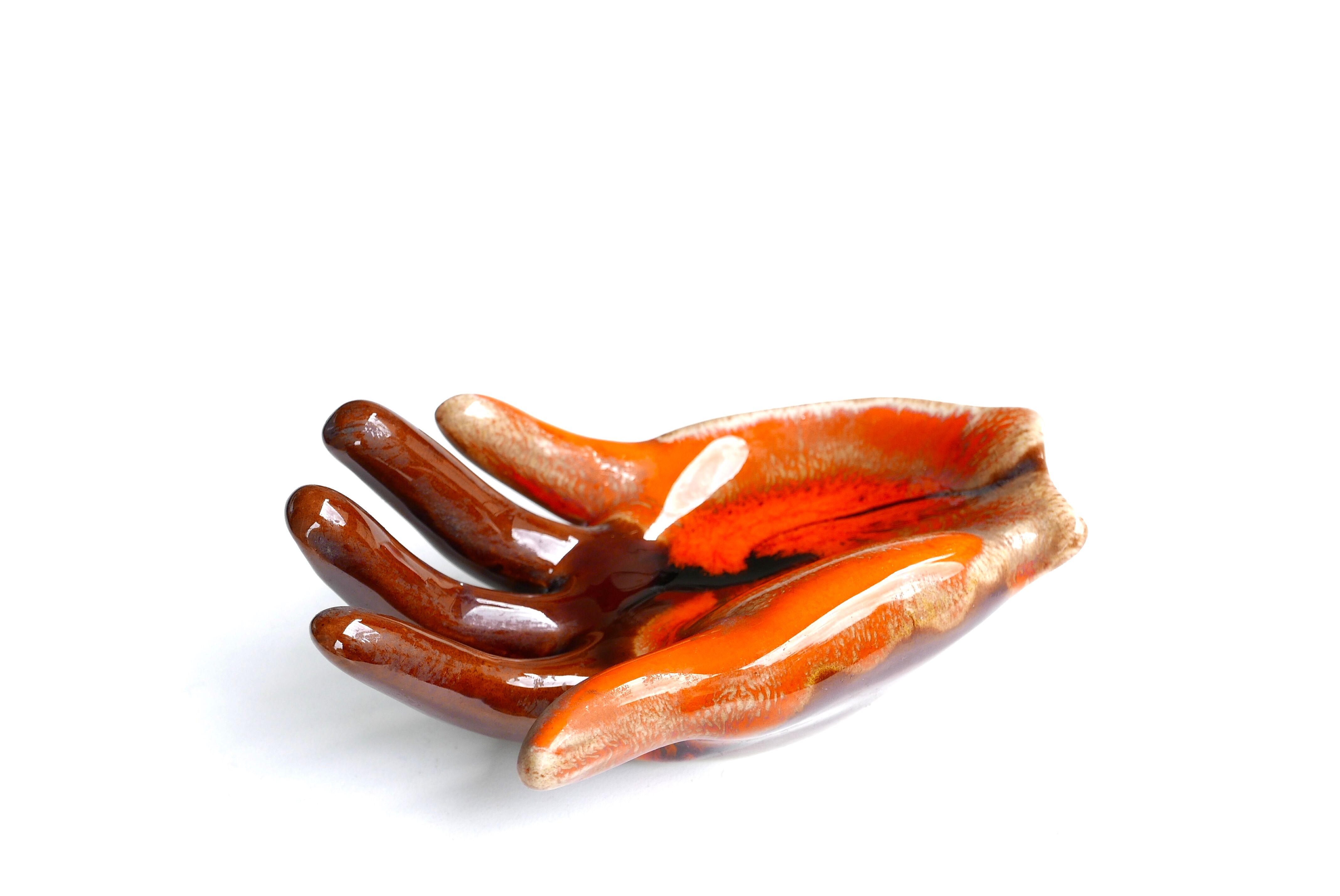 Hand vacuum Pocket ceramic Orange Vallauris, years 70