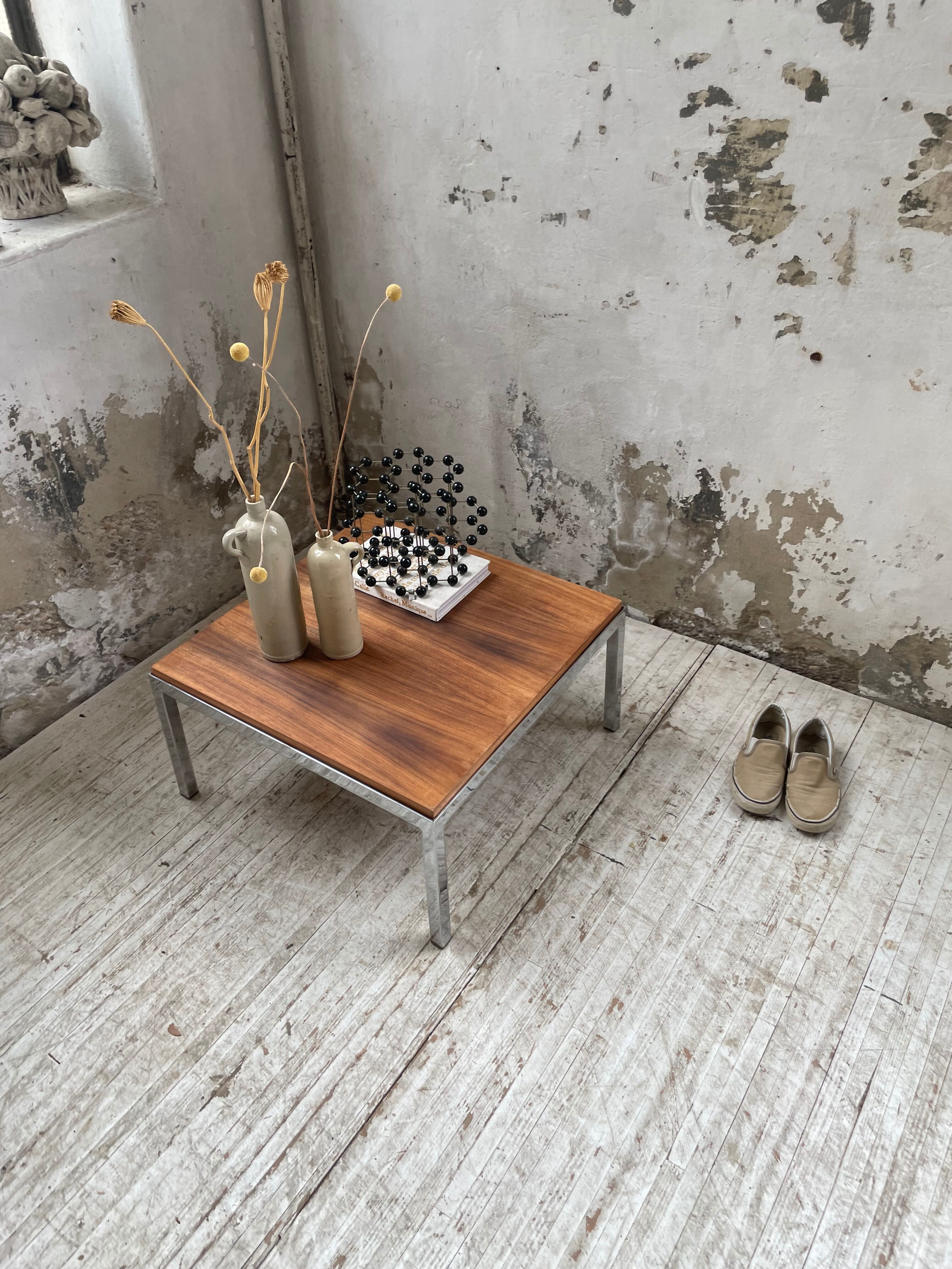 Walnut and modernist chrome coffee table