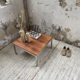 Walnut and modernist chrome coffee table