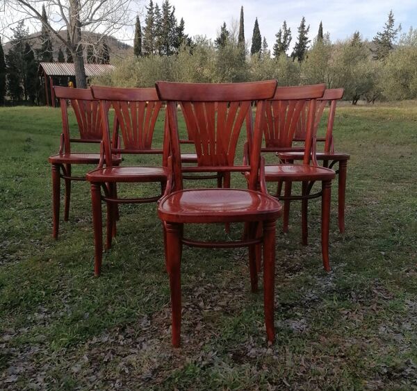 Lot de 6 chaises bistrot vintage en bois courbé