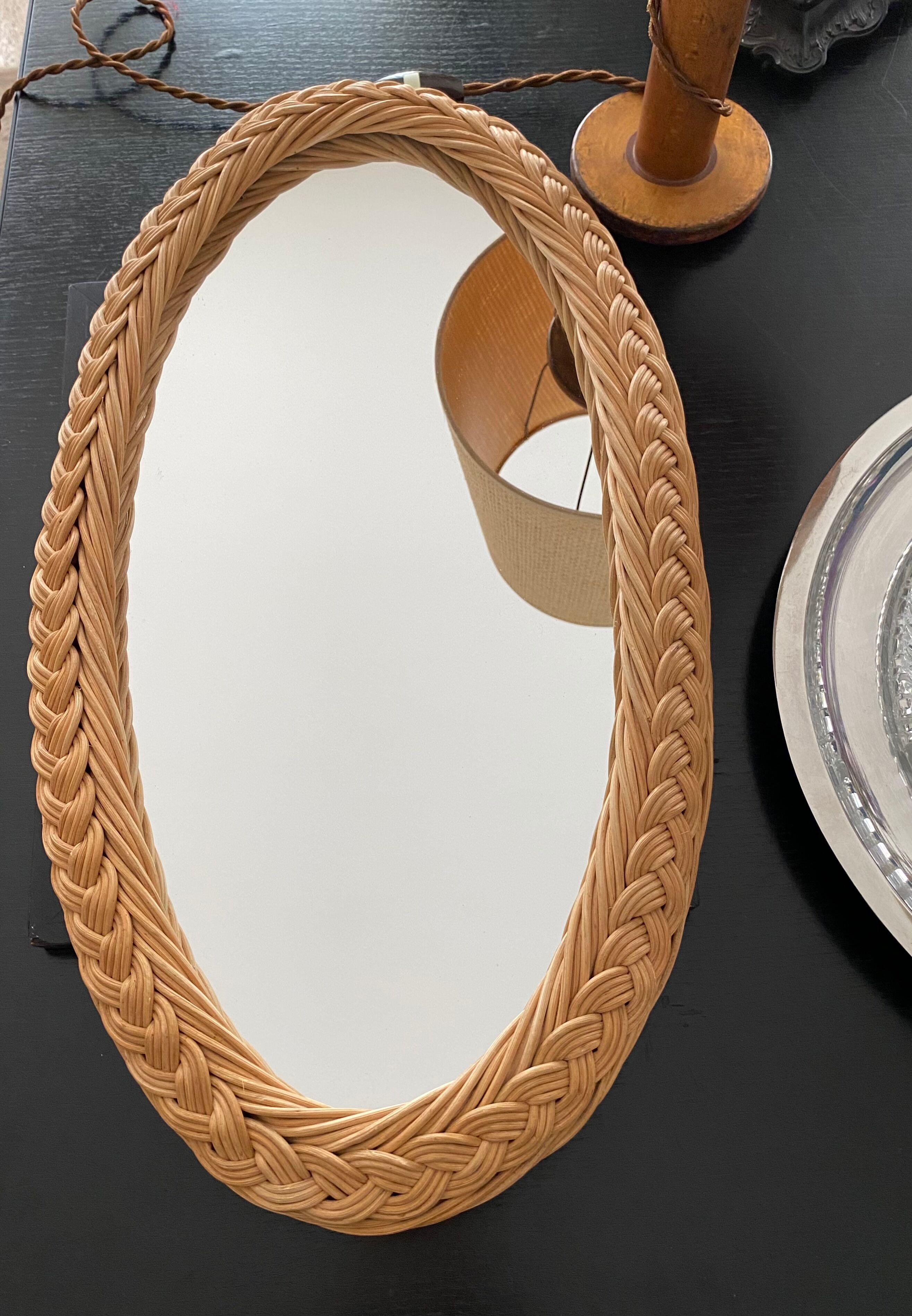 Braided rattan mirror