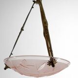 Bronze and glass pendant light with butterfly decoration, Degué, France, 1930
