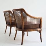Pair of armchairs in walnut and antique cane, 19th century
