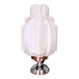 Art Deco Skyscraper table lamp in veined opaline, 1930s