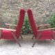 Paire de fauteuils vintage pieds compas en hêtre et velours.