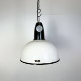 Industrial soviet white enamel pendant lamp, 1960s