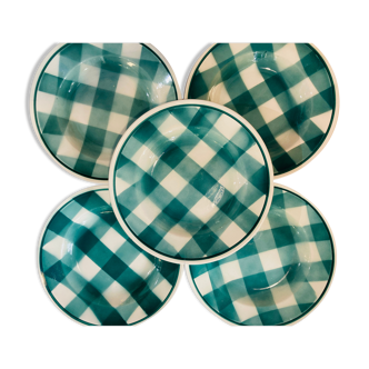 5 assiettes creuses carreaux vert FN DE givors france
