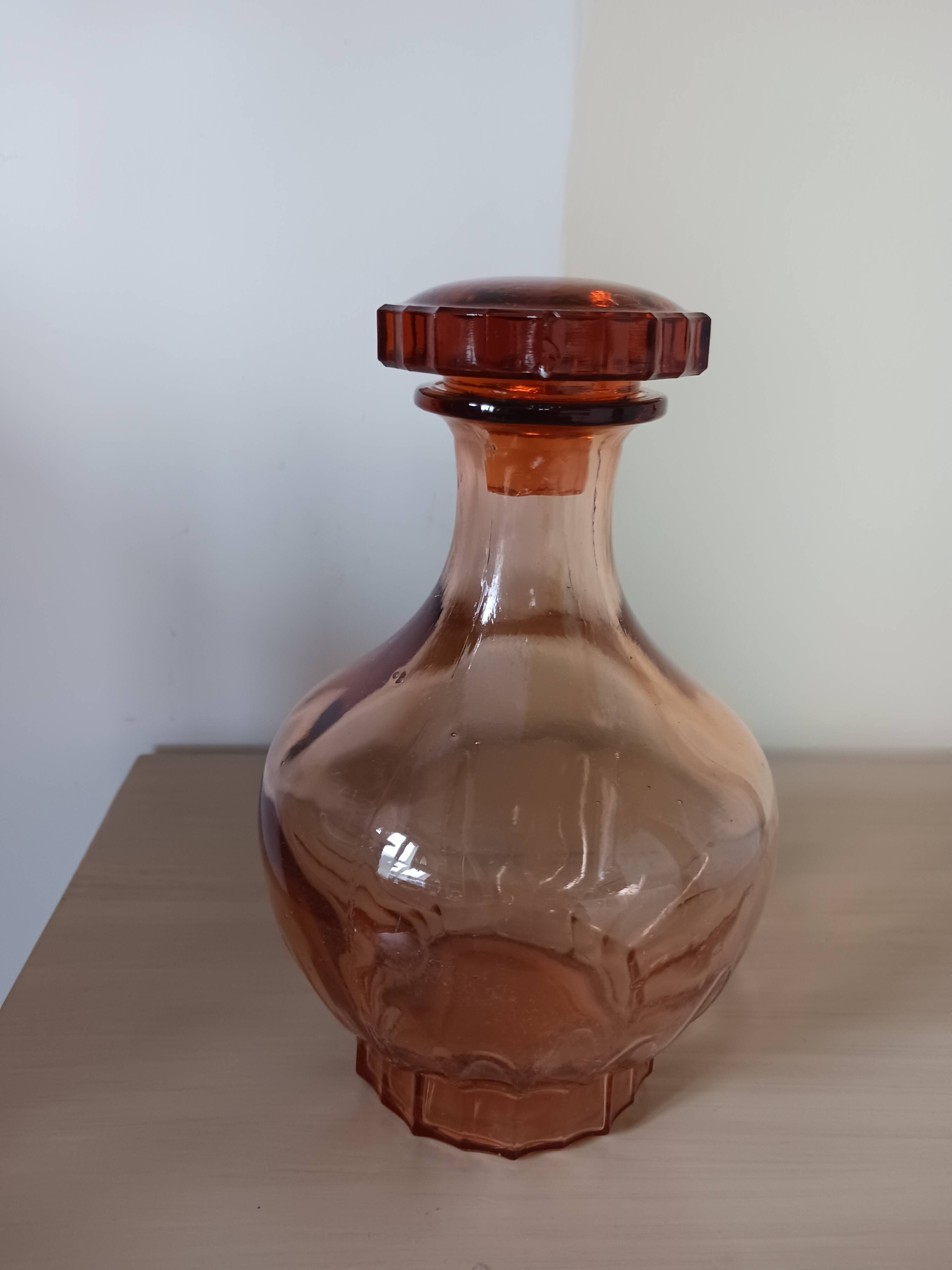 Vintage carafe in powder pink glass.