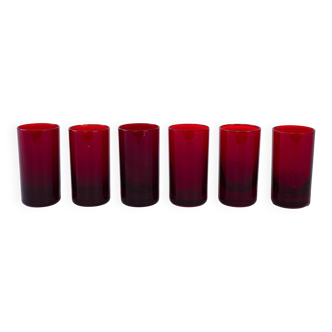 Set of ruby-coloured glasses, Italian design, 1970s, made in Italy