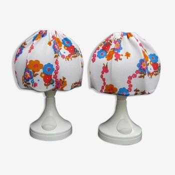 2 lampes de chevet Bonalux 1960 / 70 motif fleurs
