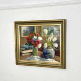 Original early century Swedish oil on canvas – "Tulips and Poppies" by Johan Jacobsson – vintage & framed 68 × 80 cm (26.8" × 31.5")