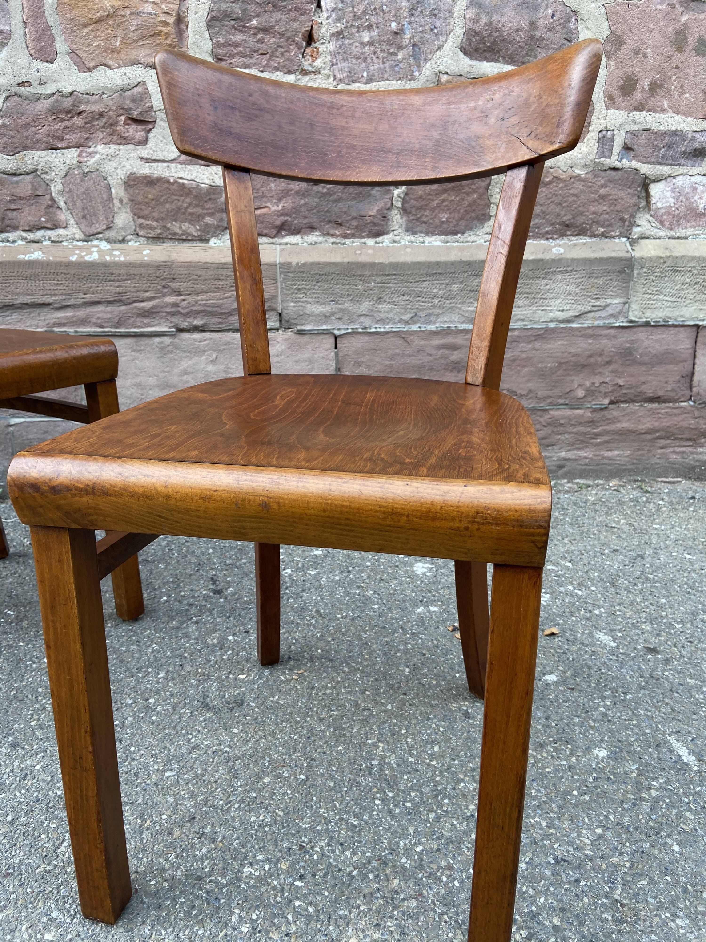 Paire de chaises bistrot bois courbé  1950