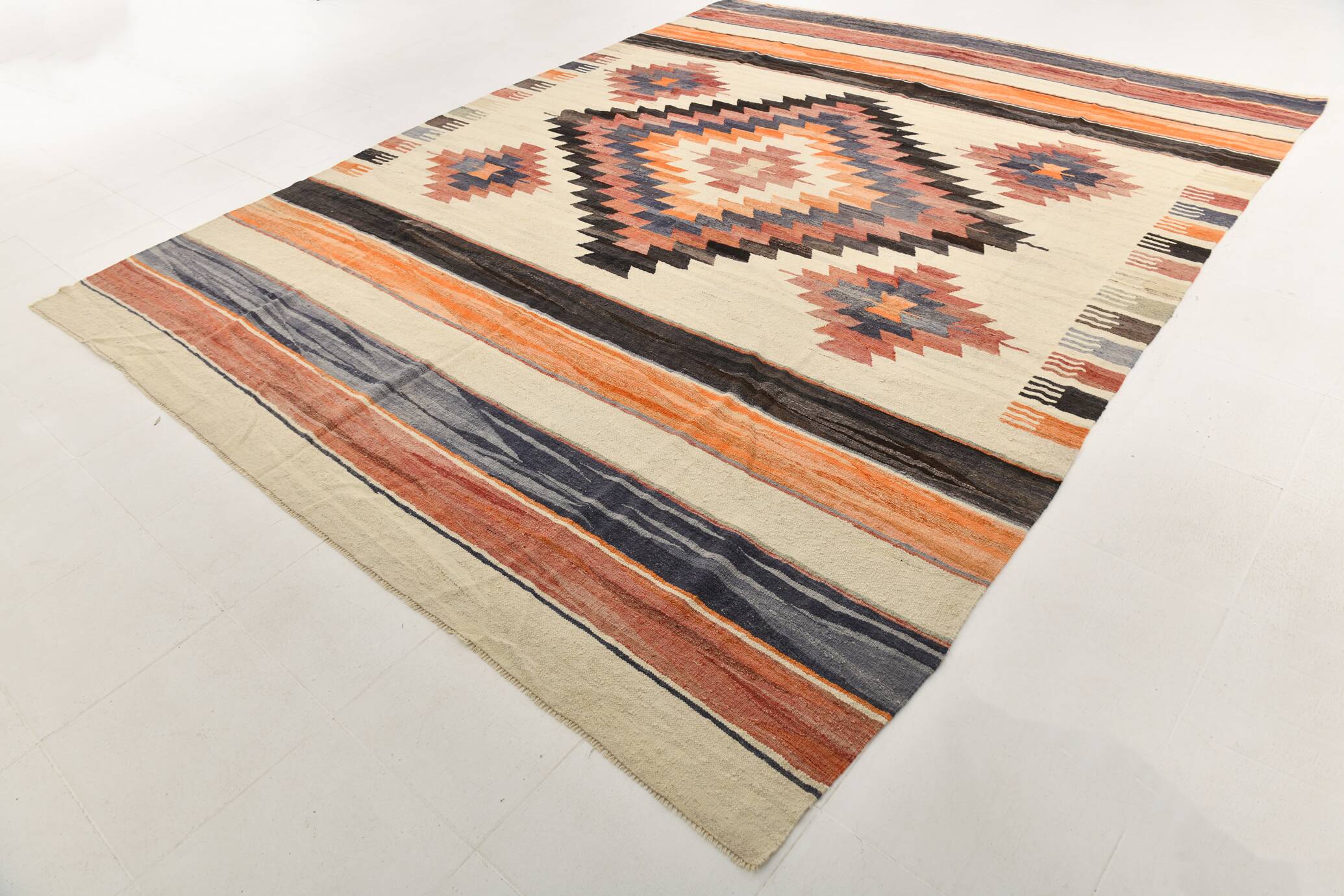 10X13 Soft Colors Rare Large Area Vintage Wool Kilim Rug, 300x389 Cm