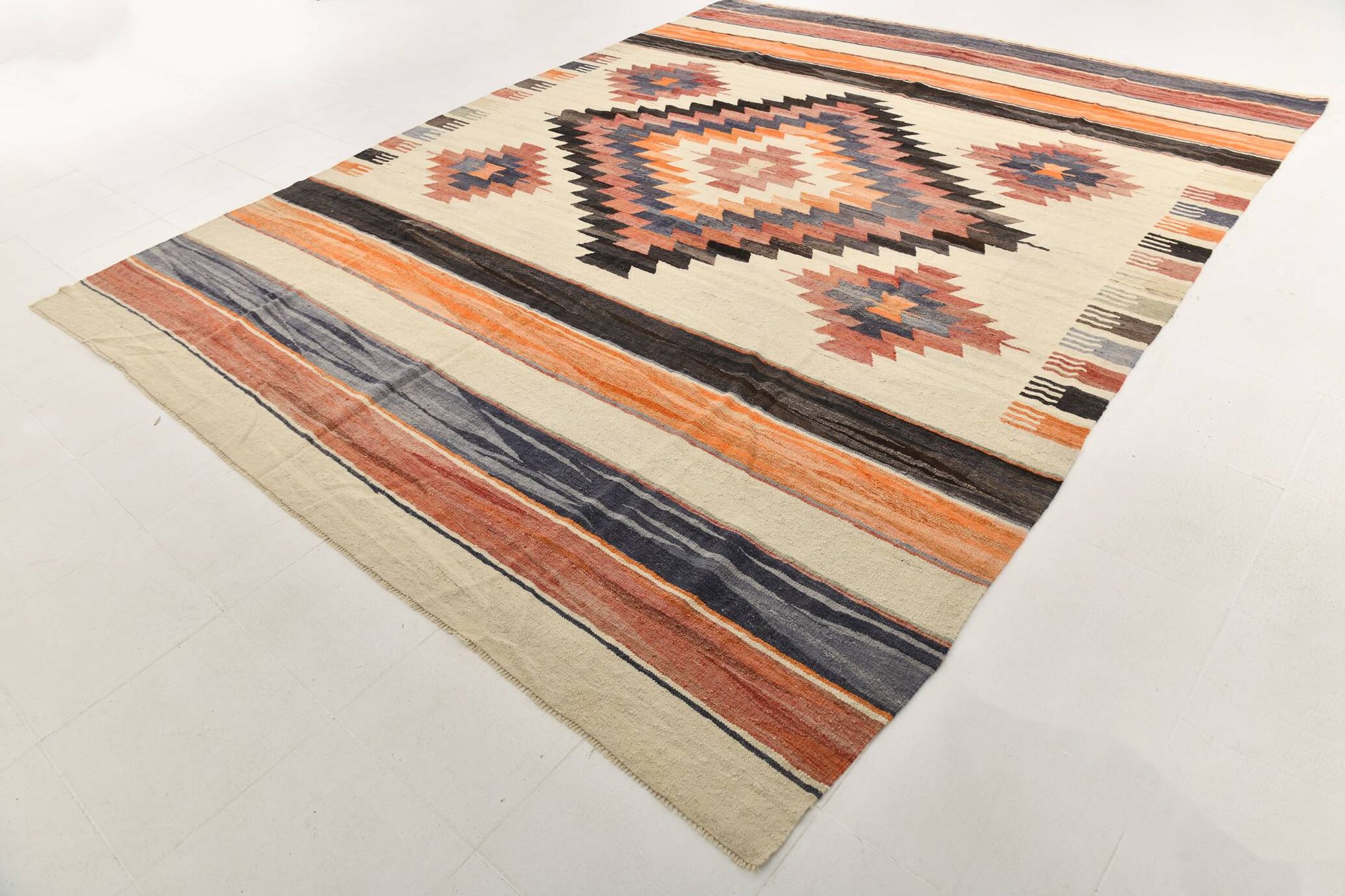 10X13 Soft Colors Rare Large Area Vintage Wool Kilim Rug, 300x389 Cm
