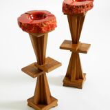 Two mid-century standing ashtrays consisting of red Alabaster cup