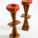 Two mid-century standing ashtrays consisting of red Alabaster cup