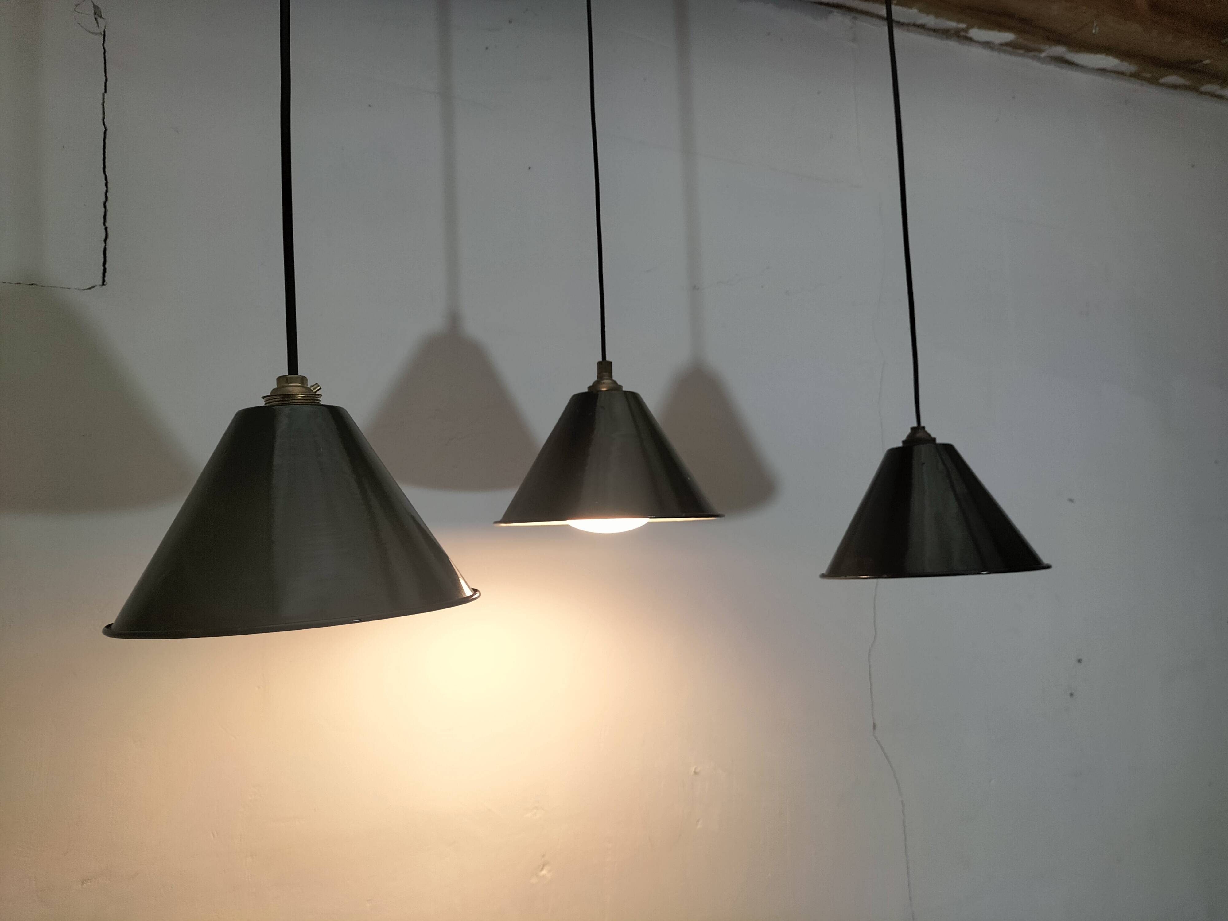 Enameled sheet metal pendant lights