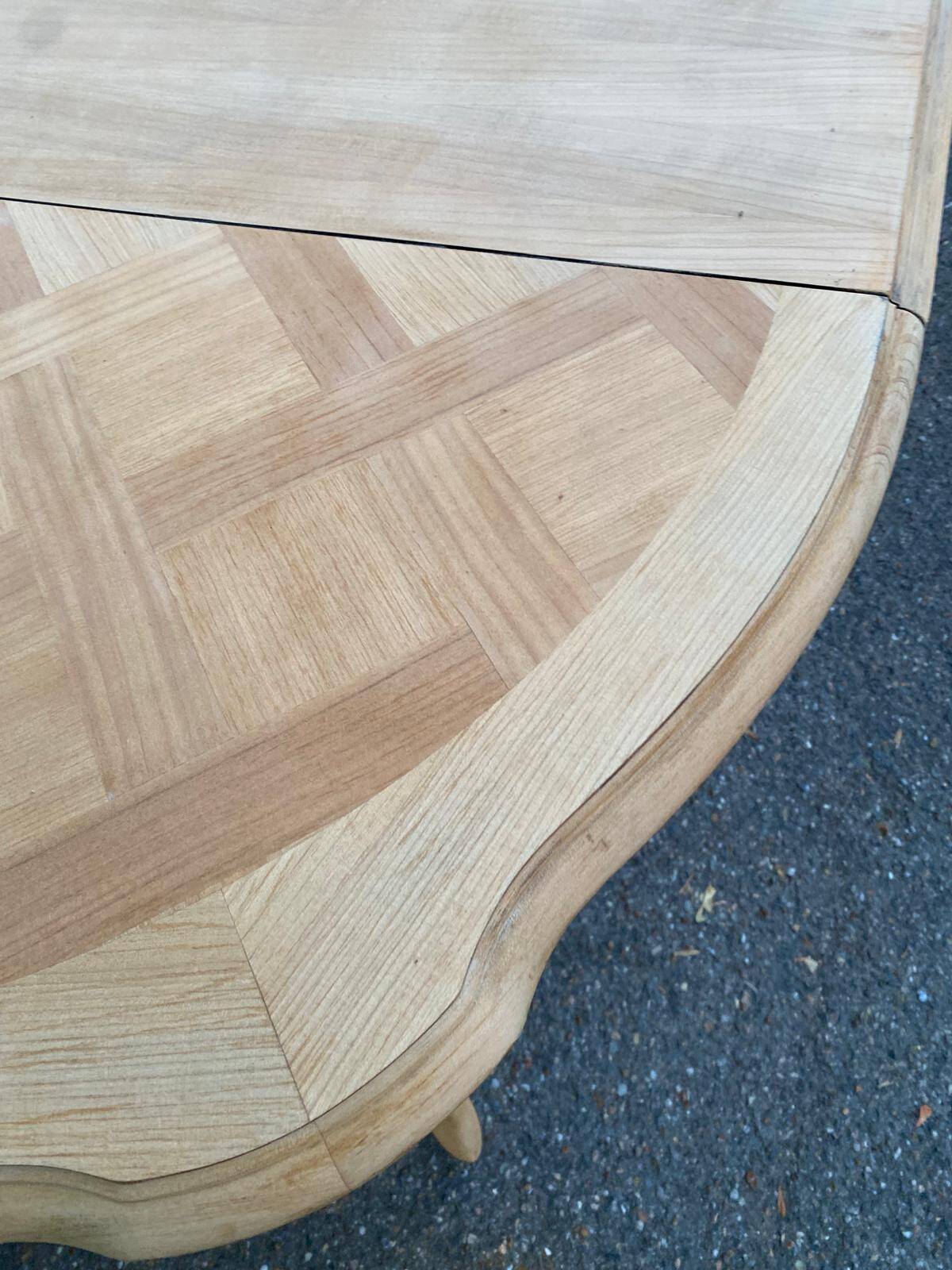 Round extendable dining table Louis XV stripped in solid cherry wood 1960