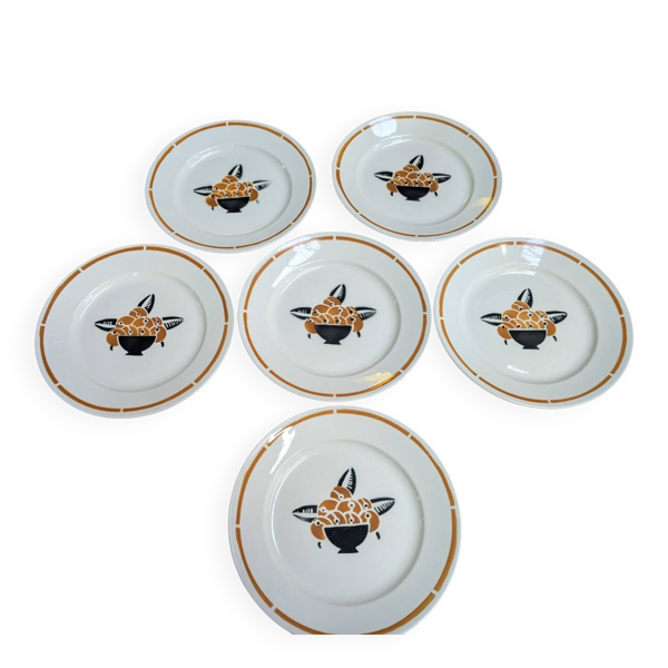 Ensemble de 6 assiettes plates vintage Badonviller France ''Jade