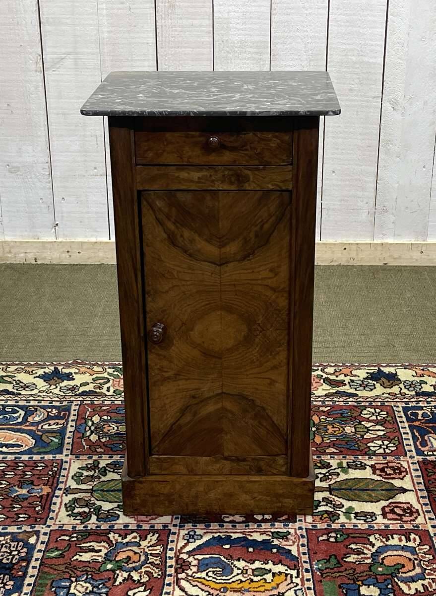 19th century bedside table in walnut, oak and marble top
