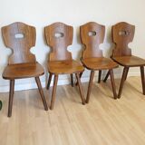 Vintage Tyrolean Wooden Dining Chairs - 1970s Farmhouse Style - Set of 4