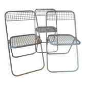 Suite de 3 chaises pliantes Talin en métal blanc, Italie années 70