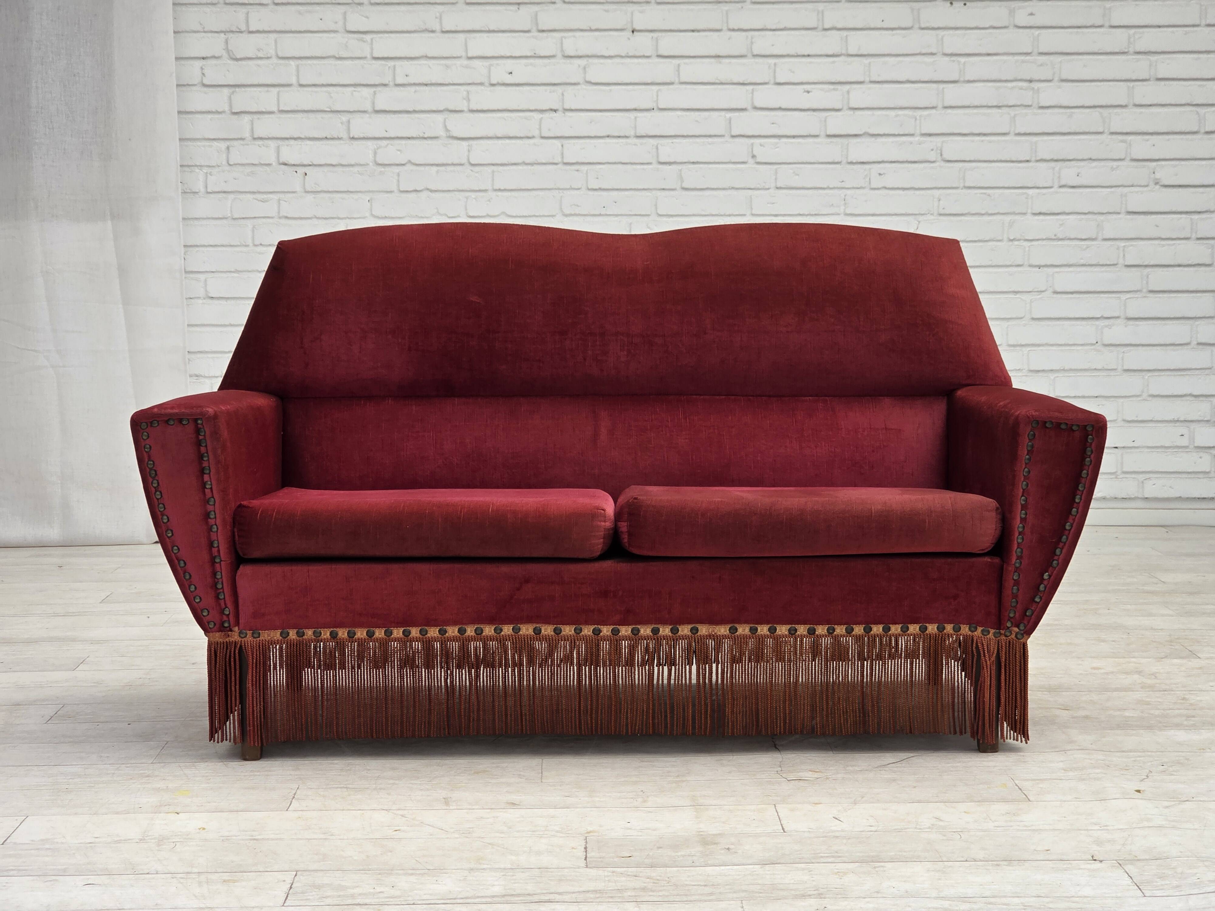 1970s, Danish 2-seater sofa, red furniture velour.