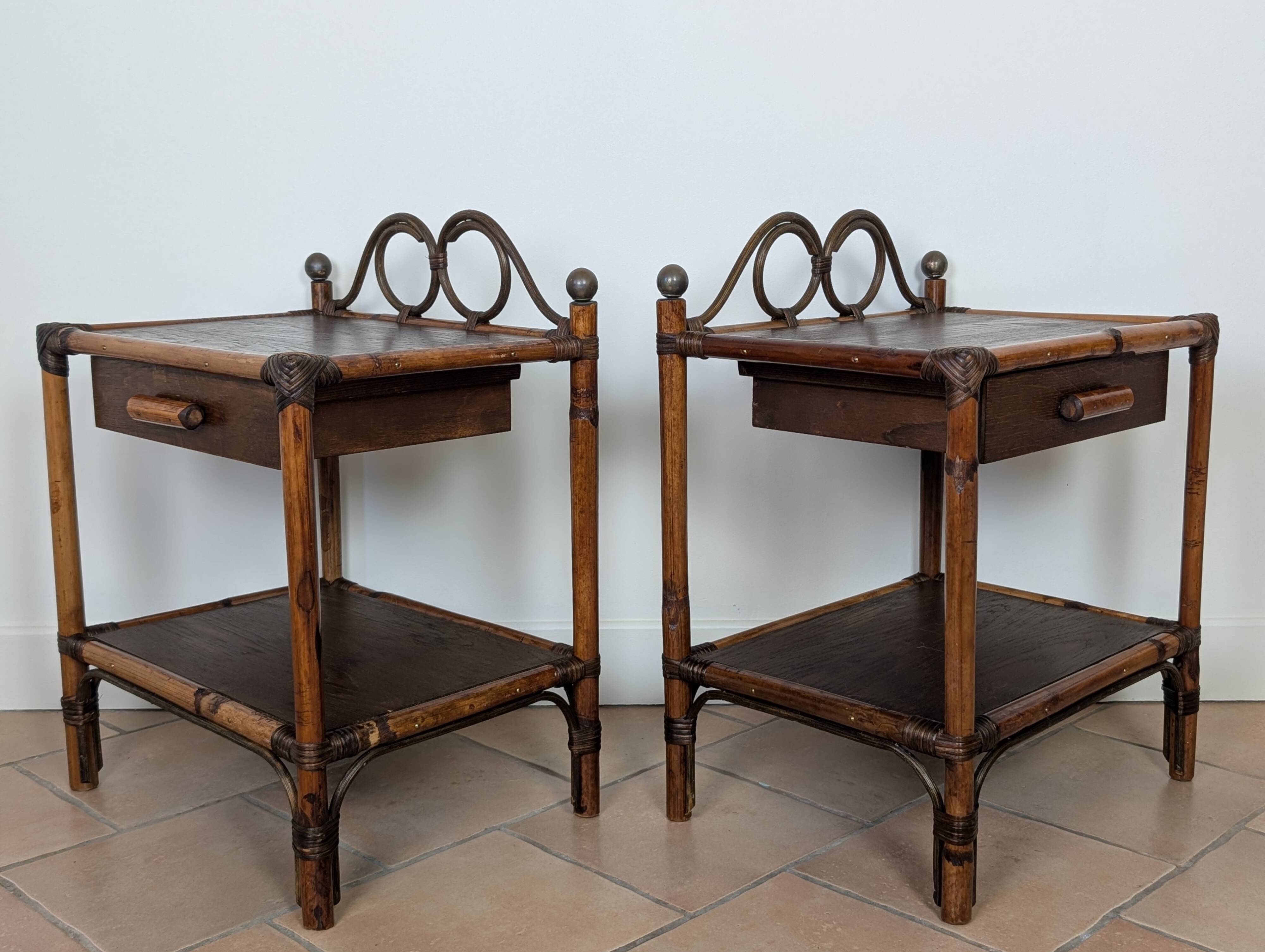 Pair of rattan bedside tables
