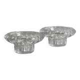 Duo of small candlesticks in chiseled glass