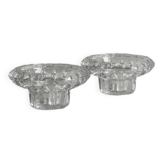 Duo of small candlesticks in chiseled glass