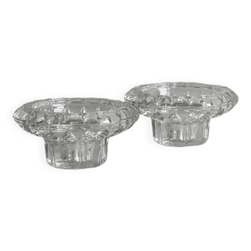 Duo of small candlesticks in chiseled glass