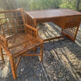 Desk and armchair rattan and vintage bamboo