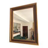 Golden Rectangular Wall Mirror Wood Louis XVI Style Acanthus Leaf Pearled