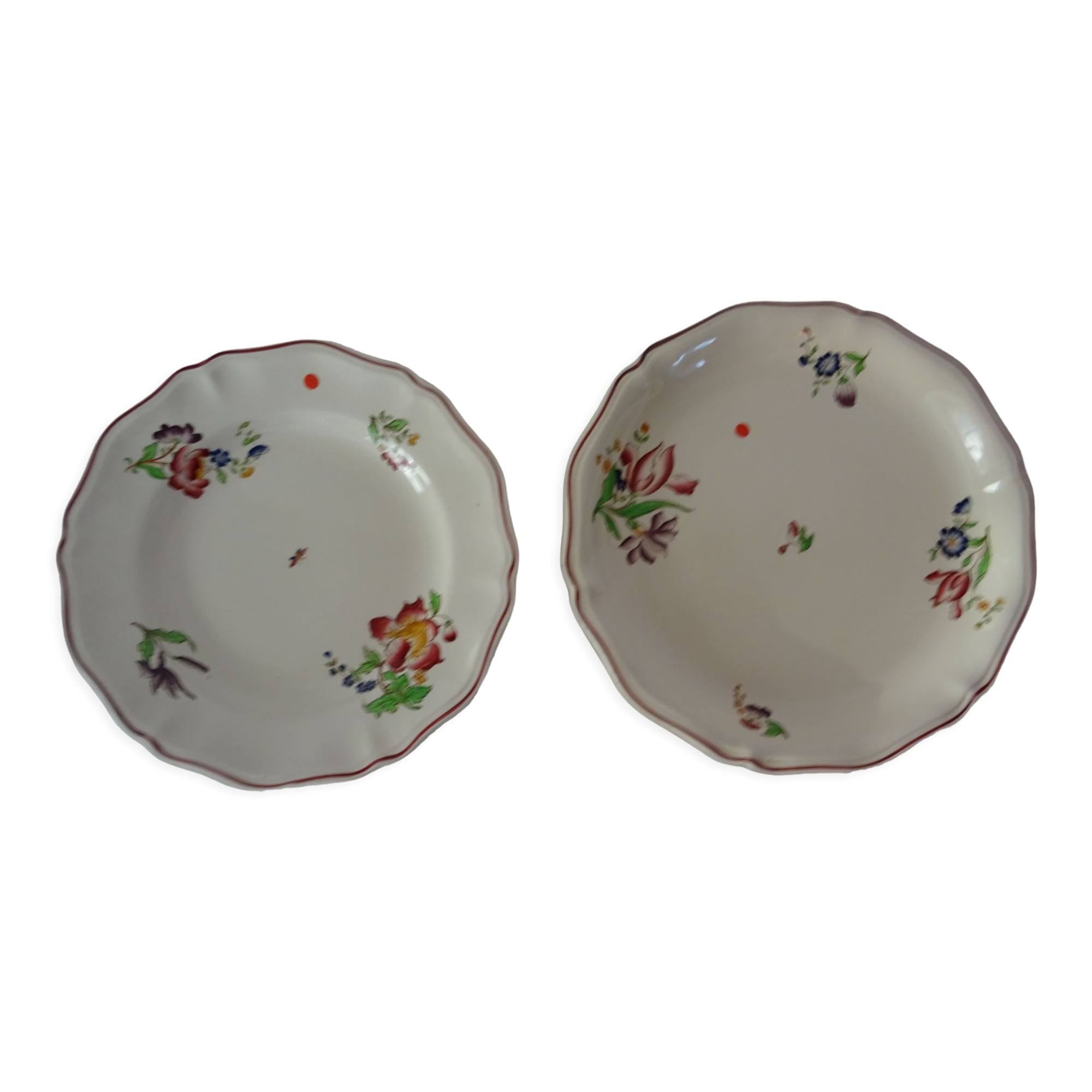 2 plats assiettes de présentation Sarreguemines 526112 faience fleurs STRASBOURG
