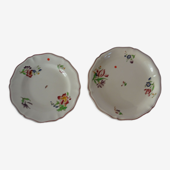 2 dishes presentation plates Sarreguemines 526112 faience flowers STRASBOURG