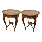 Paire de tables d’appoint Louis XV sculptées en hêtre et bronze, artisanale