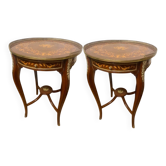 Pair of Louis XV style side tables carved in beech and bronze, handcrafted
