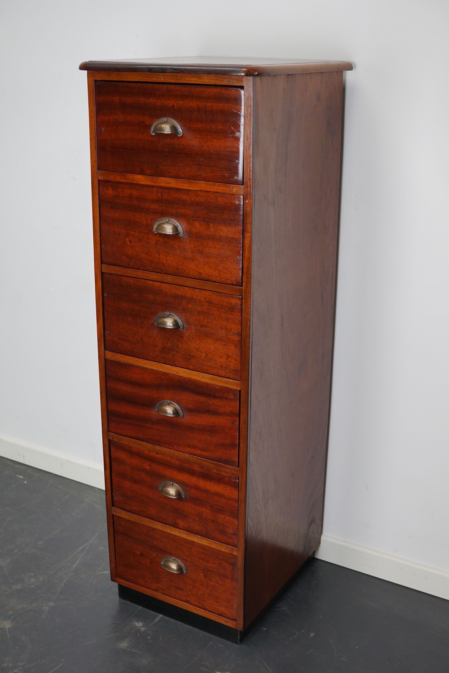 Dutch Industrial Mahogany Apothecary Cabinet, Mid-20th Century