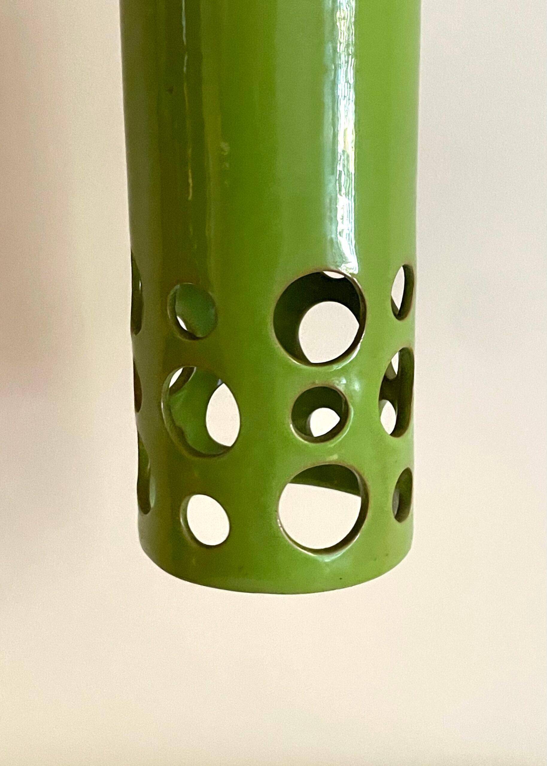 1960s Cylindrical Italian ceramic pendant lamp with circular light openings