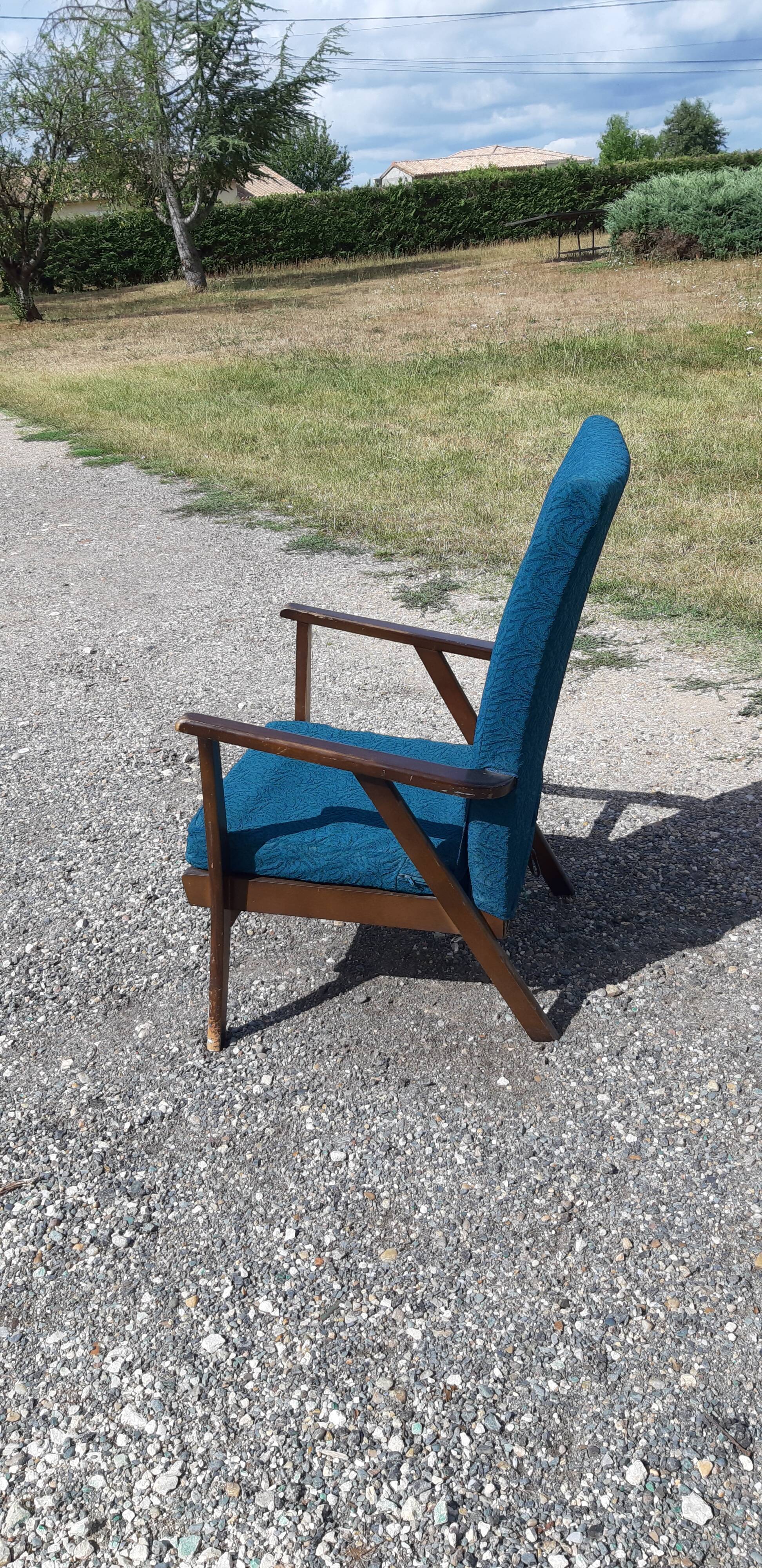 Armchair year 50 wood and fabrics