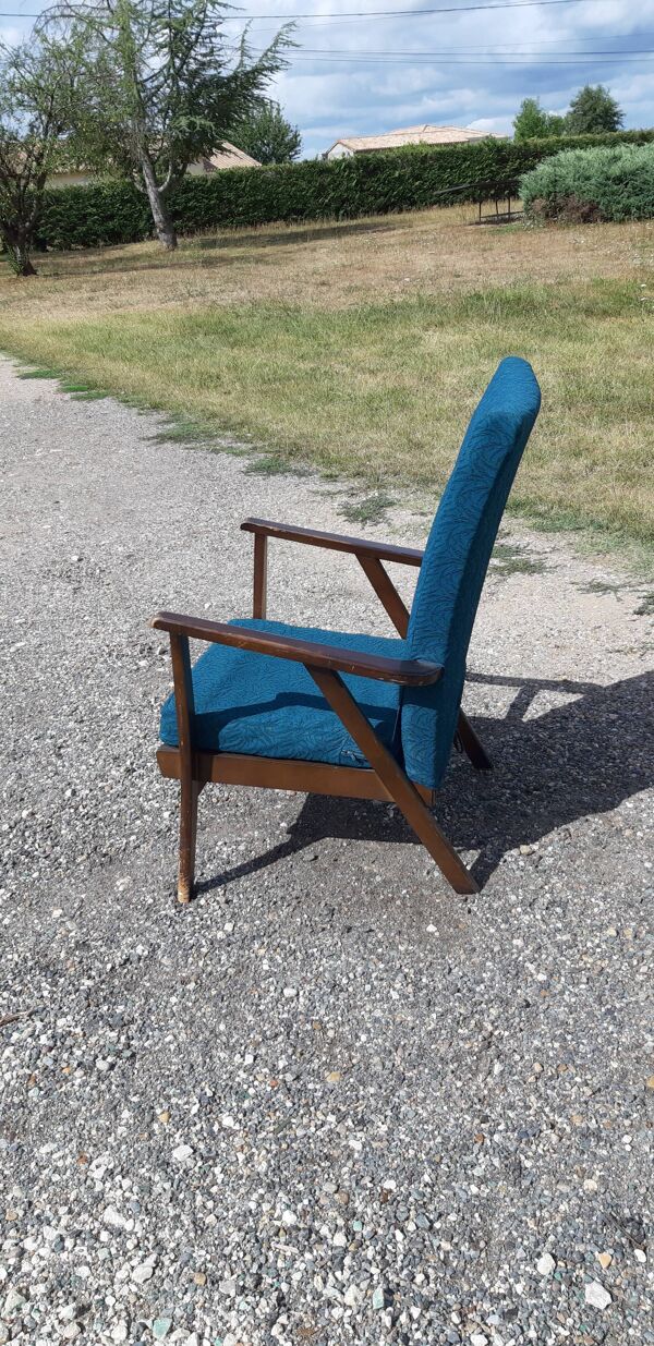 Fauteuil année 50 bois et tissus