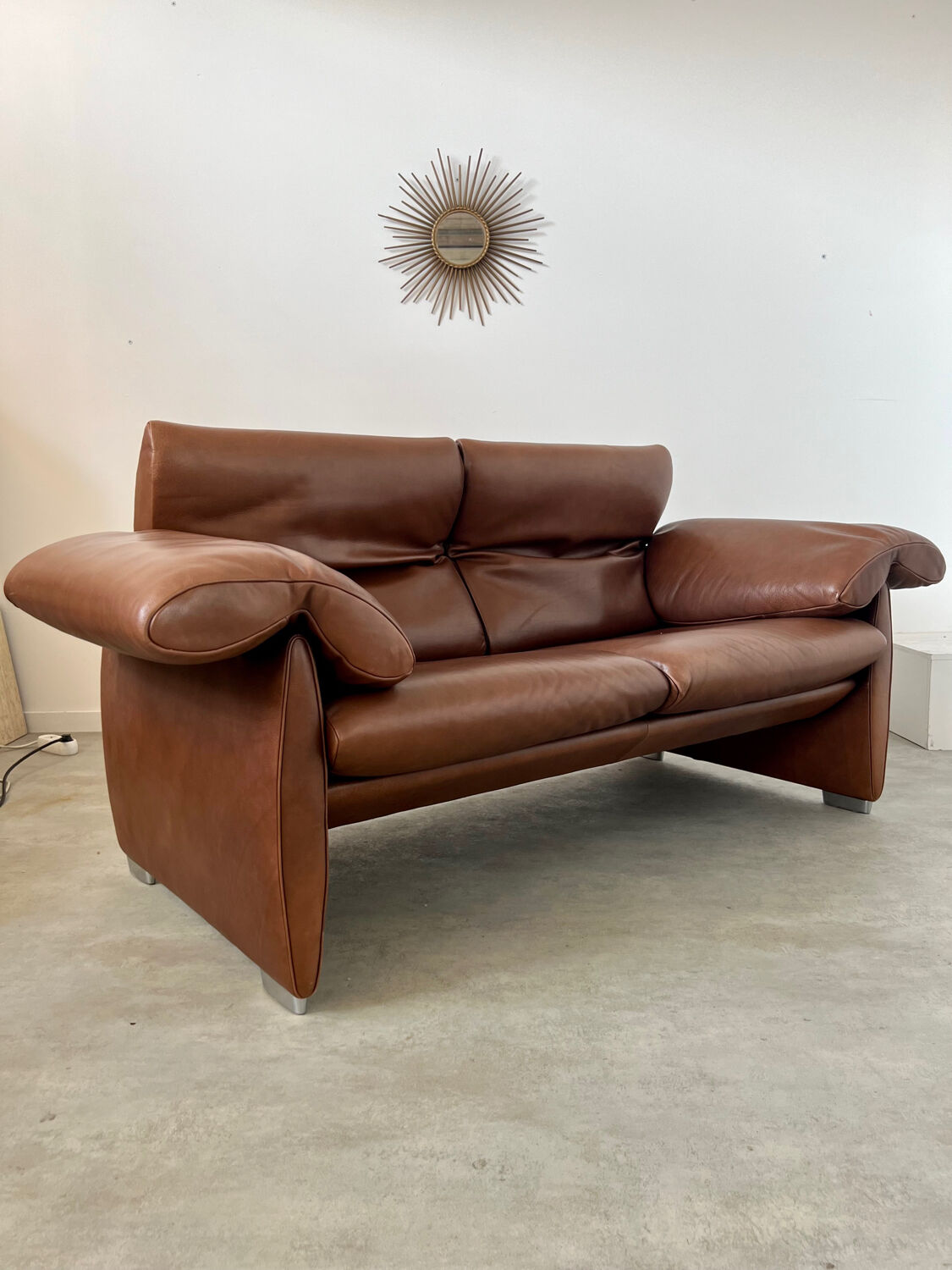 Vintage sofa 2 places leather camel design de sede ds-1023