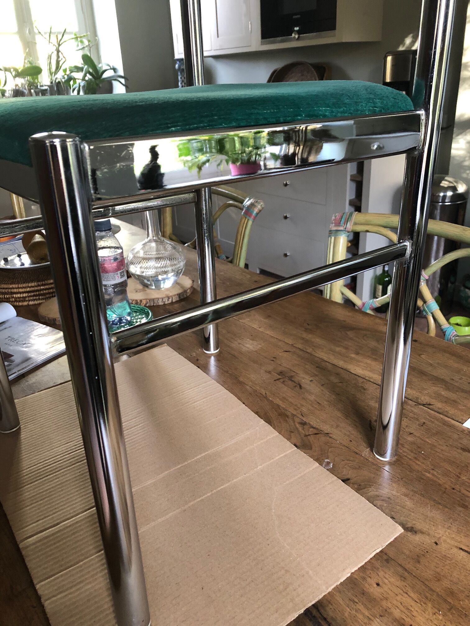 Set of 6 metal and velvet chairs 70s
