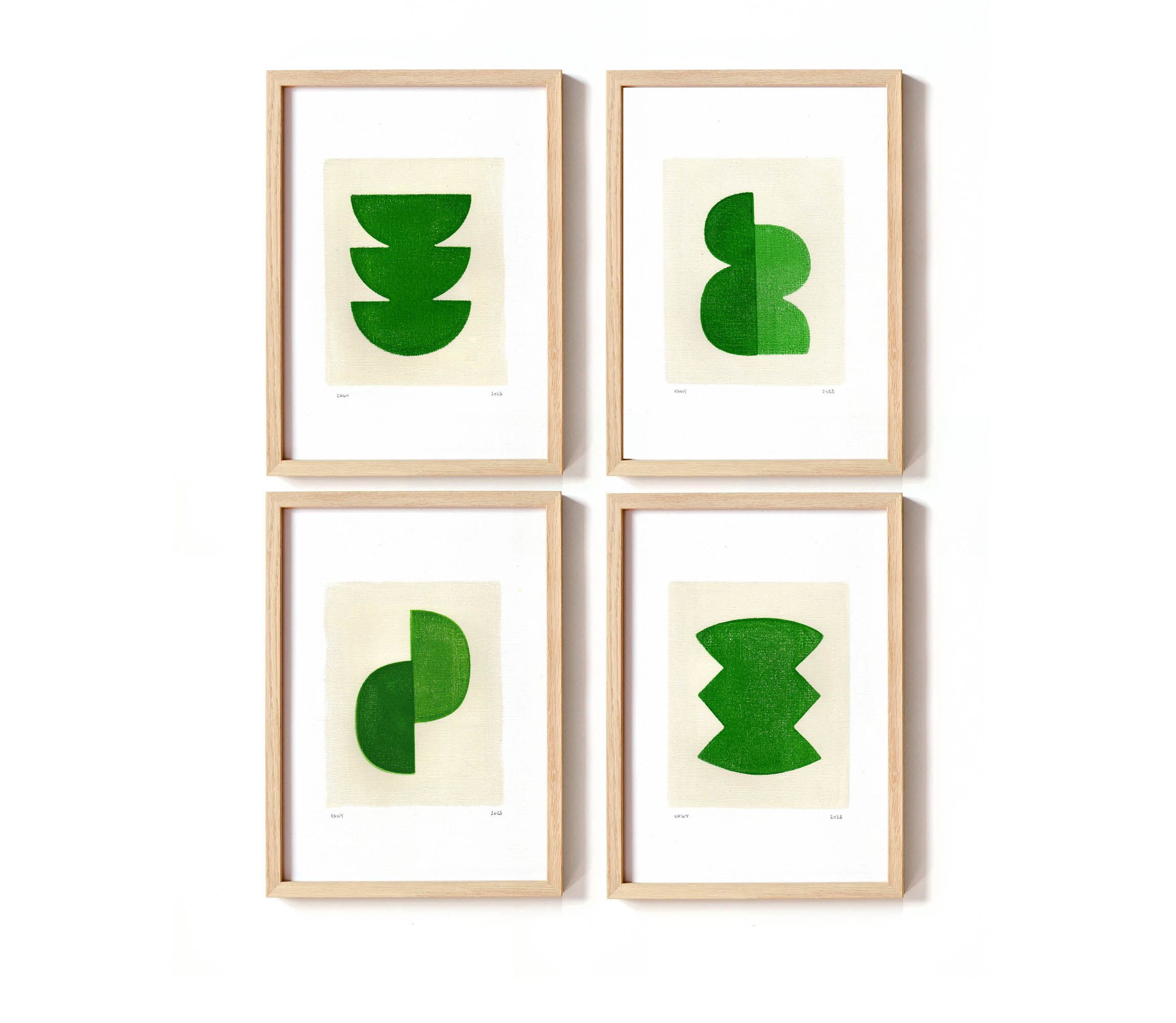 4 abstract paintings - Twins + lips + Trio + June - signed Eawy